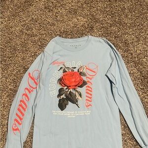 PacSun Light Blue Rose Euphoria Dreams Long Sleeve Tee size s